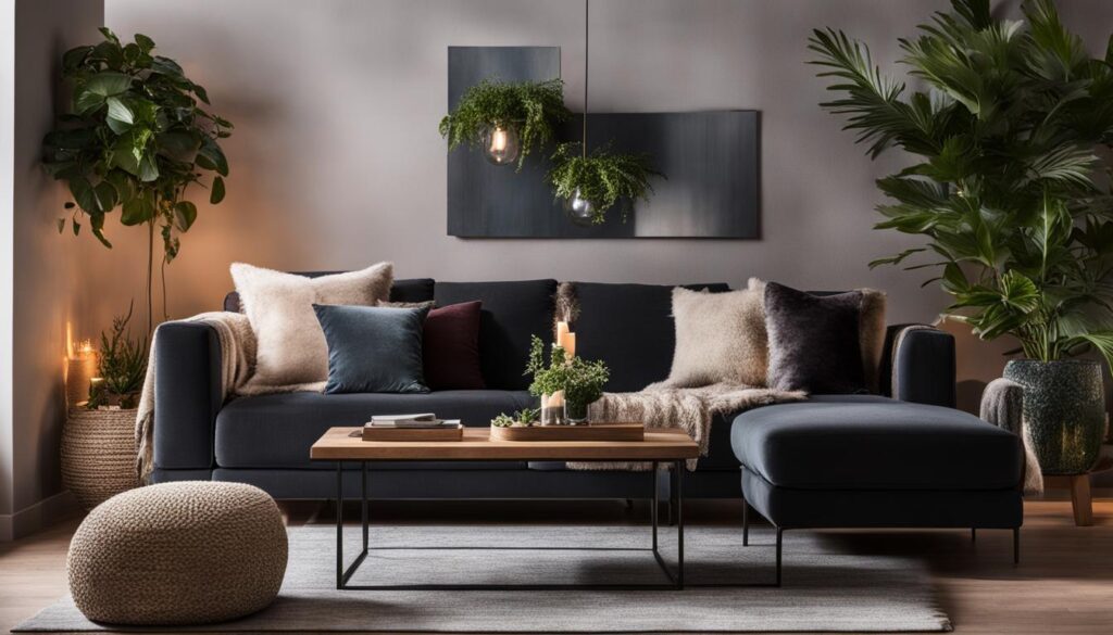 Wohnzimmer mit dunklen Möbeln Wohnzimmer mit dunklen Möbeln