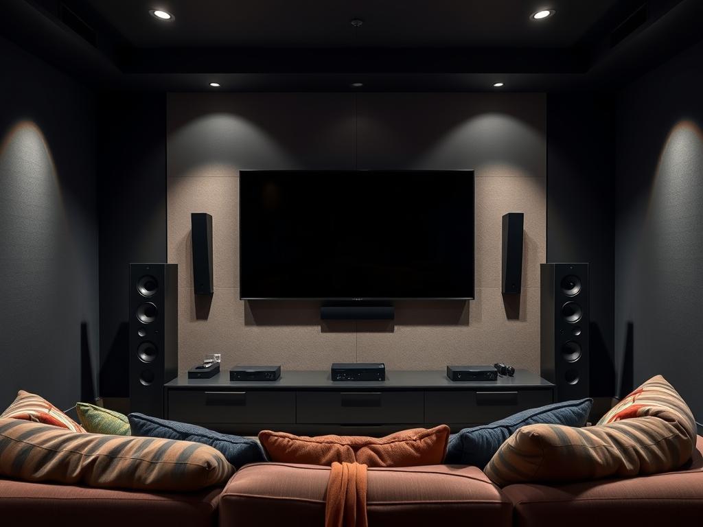 Heimkinosystem mit Fernseher und Lautsprechern Heimkinosystem mit Fernseher und Lautsprechern